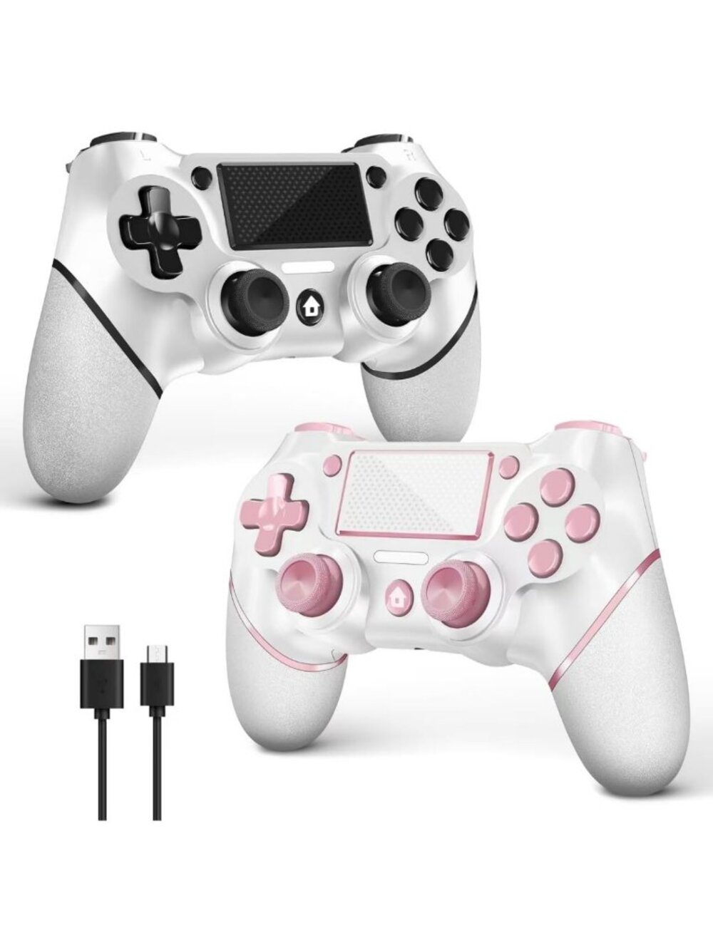 Wireless PS4 Controller 2-Pack, Non-Slip Grip, 3.5mm Audio Jack, USB-C, Pink